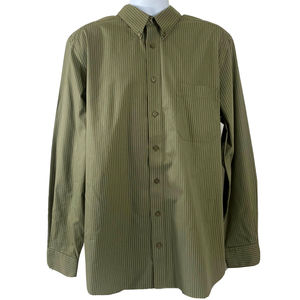 Mens Eddie Bauer Wrinkle Resistant Green Striped Button Down Shirt-Size Tall L
